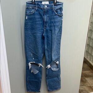 Abercrombie & Fitch Blue Straight Jeans with Distressed Details